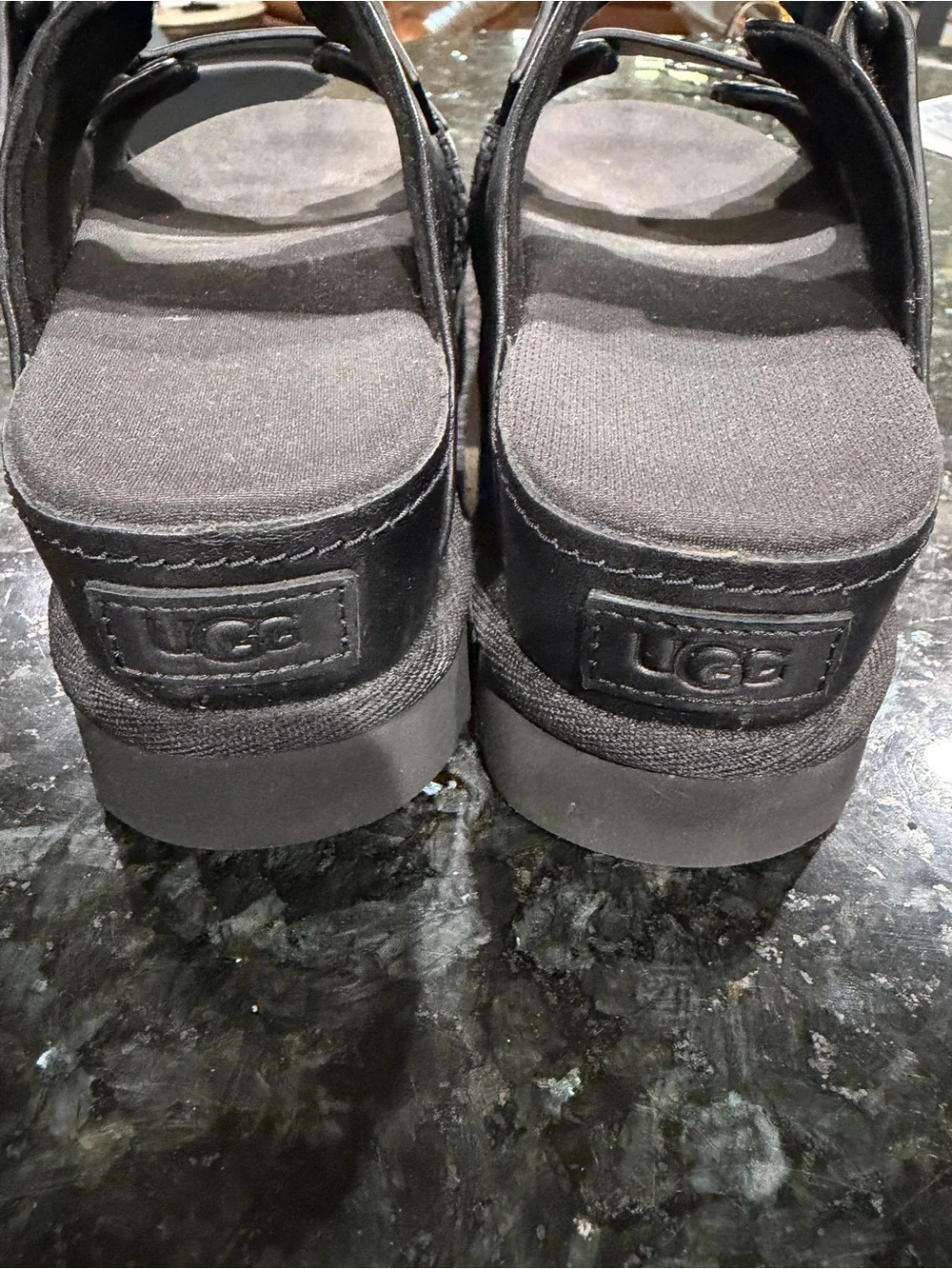UGG Goldenstar Hi Black Leather Double-Buckle Slide